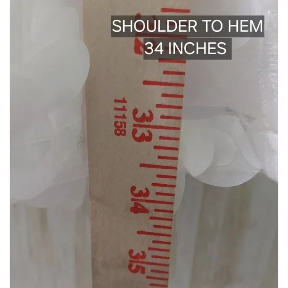 NWT Umgee White 3D Organza Split Neck Dress/Puff Sleeve Dress SMALL - Picture 8 of 11